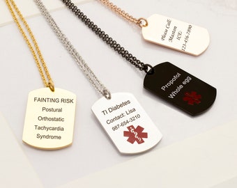Medical Alert ID Dog Tag Necklace - Personalized Alert Medical Necklace for Men - Dog Tag Medical Necklace - Custom Grandparent Gifts