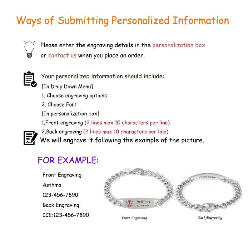 Medical Bracelet Chains Medical Alert Bracelet Chain Women Medical Id Stainless Steel Asthma Bracelet Chain Medical Alert Gift for Her