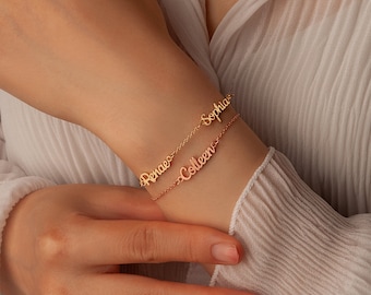 Custom Name Bracelet - Multiple Name Bracelet - Personalized Jewelry Kids Name Bracelet - Mothers Bracelet For Mom - Gold Nameplate Bracelet