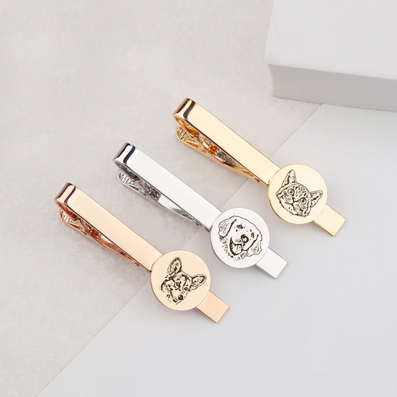 Wedding Gift for Groom Dog Tie clip Custom Tie Clip Tie Clip Personalize Pet Portrait Engraved Tie Bar Logo Tie Clip image 2