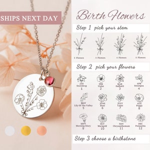 Cadeau fête des mères pour maman - collier de fleurs de naissance combinée - collier bouquet de fleurs - cadeaux uniques de collier de famille - collier fête des mères