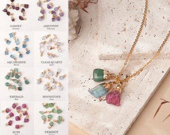 Raw Stone Necklace Healing Jewelry - Natural Gem Necklace Personalized - Raw Stone Charm Necklace - Crystal Best Friend Gifts for Her