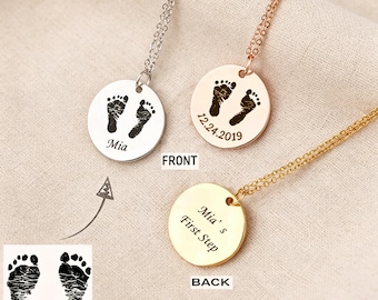 New Mom Gift - Engraved Actual Footprint Necklace - Custom Baby Feet Necklace - Baby Handprint Necklace - First Mothers Day Gift