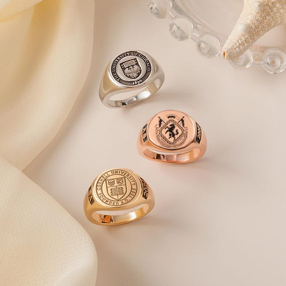 Custom Signet Ring College Emblem Signet Ring Personalized Ring Class Ring Graduation Ring College Ring College Graduation Gifts