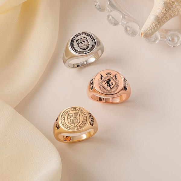 Custom Signet Ring College Emblem Signet Ring - Personalized Ring Class Ring - Graduation Ring College Ring - College Graduation Gifts