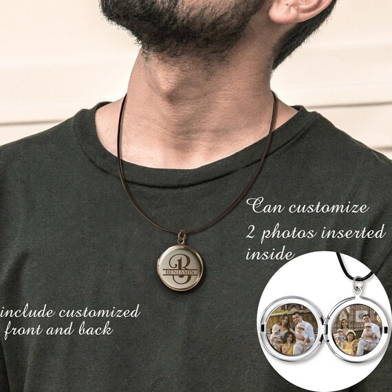 Locket Necklace for Men Engraved Name Locket Pendant With Photo