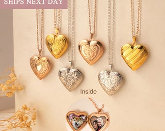 Gold Heart Locket Necklace with Photo - Custom Vintage Heart Necklace Photo Locket Gift for Mom - Personalized Gifts for Her