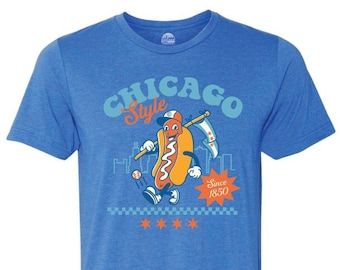 Camiseta unisex de béisbol y perritos calientes estilo Chicago