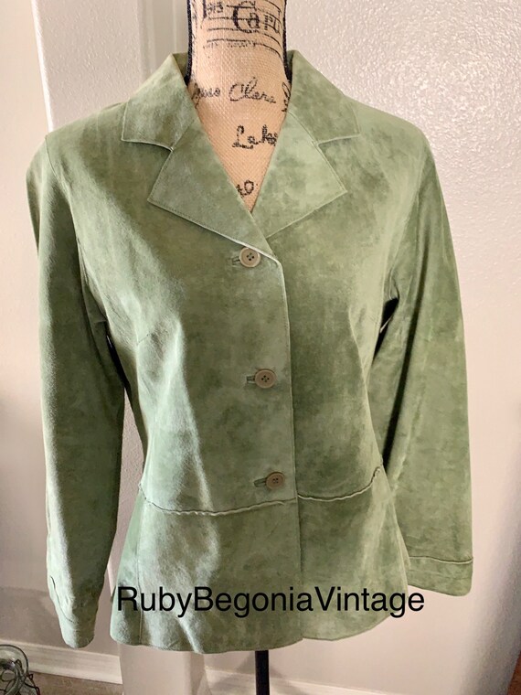 Vintage suede jacket, lime green, leather Jacket l