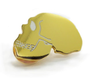 Gold Neanderthal Skull Enamel Pin. Cool Pins for Backpacks or jackets!