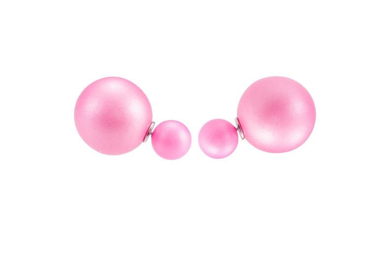 Double Dot Dubbele Parel Oorbel / mat roze pink afbeelding 1