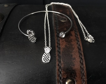 Set bracelet + necklace "Pineapple" silver