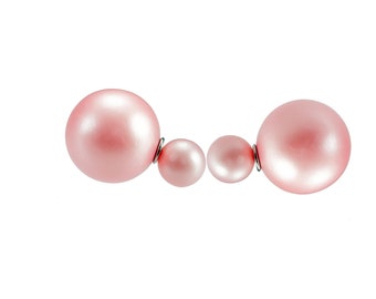 Double Dot double Pearl Earring/mat rose clair