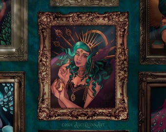Unframed Magical Art Print - &quot; The Golden Pomegranate&quot; - Celestial Goddess Dark Fantasy Artwork