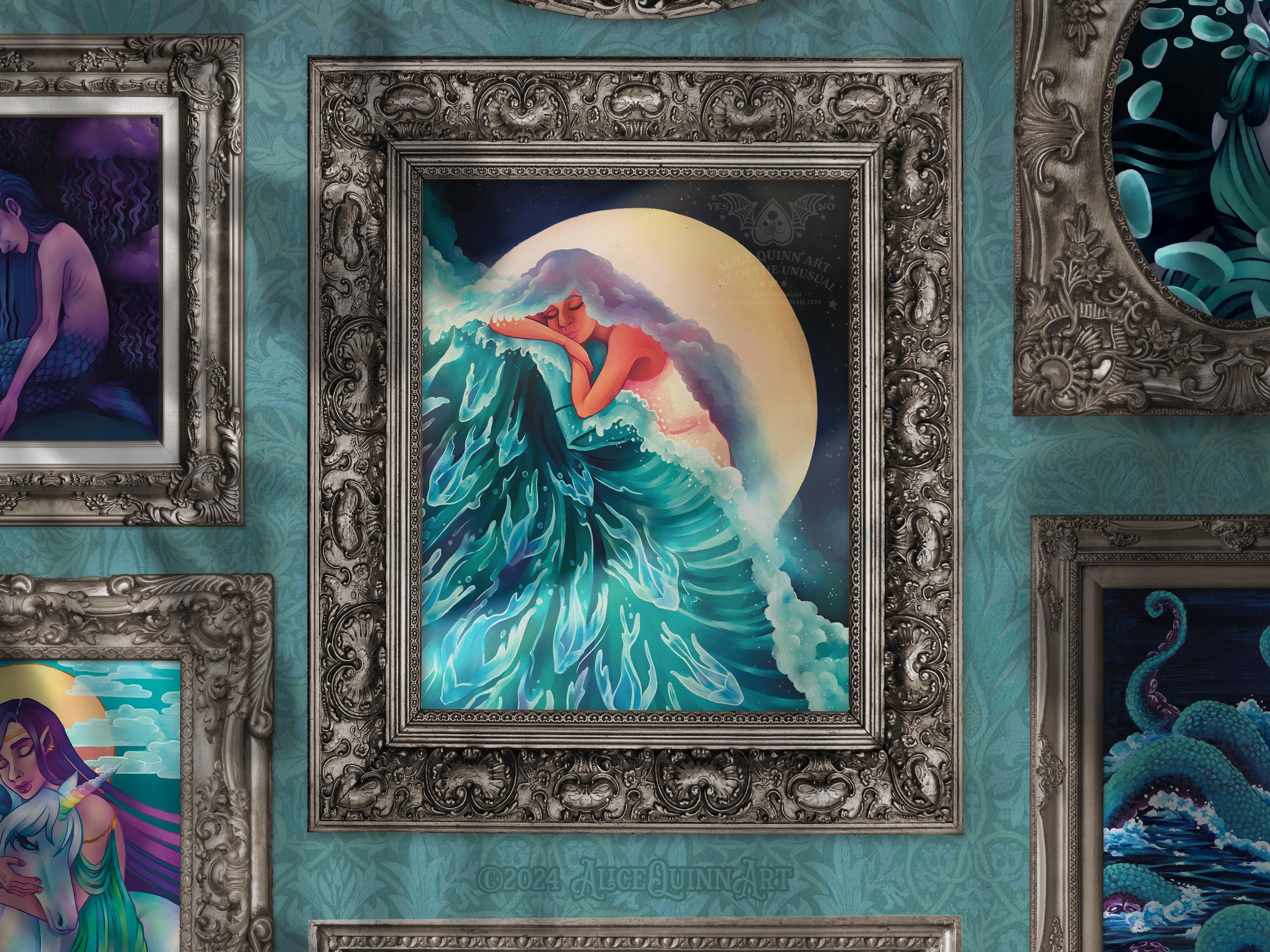 Unframed Dreaming Art Print - "Ocean of Dreams" - Blue and purple surreal sleep - Fantasy Artwork