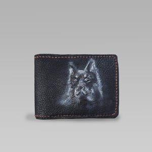 Cartera de piel con relieve de lobo. Cartera de piel para hombre. Cartera portamonedas con perro