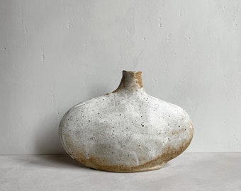 Skimming Stone Vase in Toasted Glaze, decorative, handmade pottery, stoneware stem vase