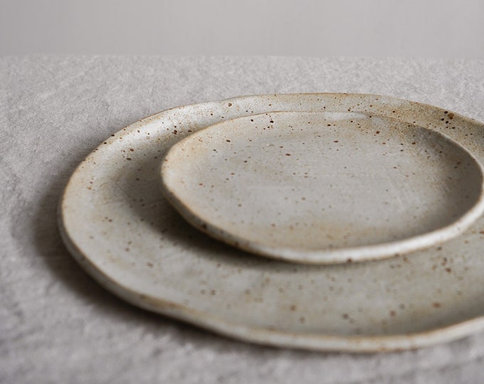 Handmade Ceramic Stoneware Plate: Toasted, Off-White Speckled Clay Dinnerware