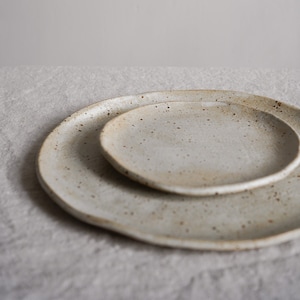 Ceramic Off-white on dark flecked clay 'Toasted' ceramic stoneware plate, dinnerware, kitchen decor, dinner set, serving plate. image 1