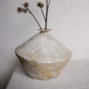 Tor Vase, handmade ceramic vase, rustic home decor, pottery, organic shape, neutral glaze.