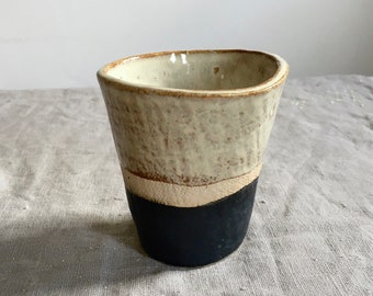 Handmade Ceramic Tumbler in Two Tone Glaze, Birch (natural, cream, beige) and Black. Rustic Finish, available in 3 colour variations