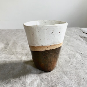 Handmade Ceramic Tumbler in Two Tone Glaze, Speckle White and Rust Brown. Rustic Finish, available in 3 colour variations