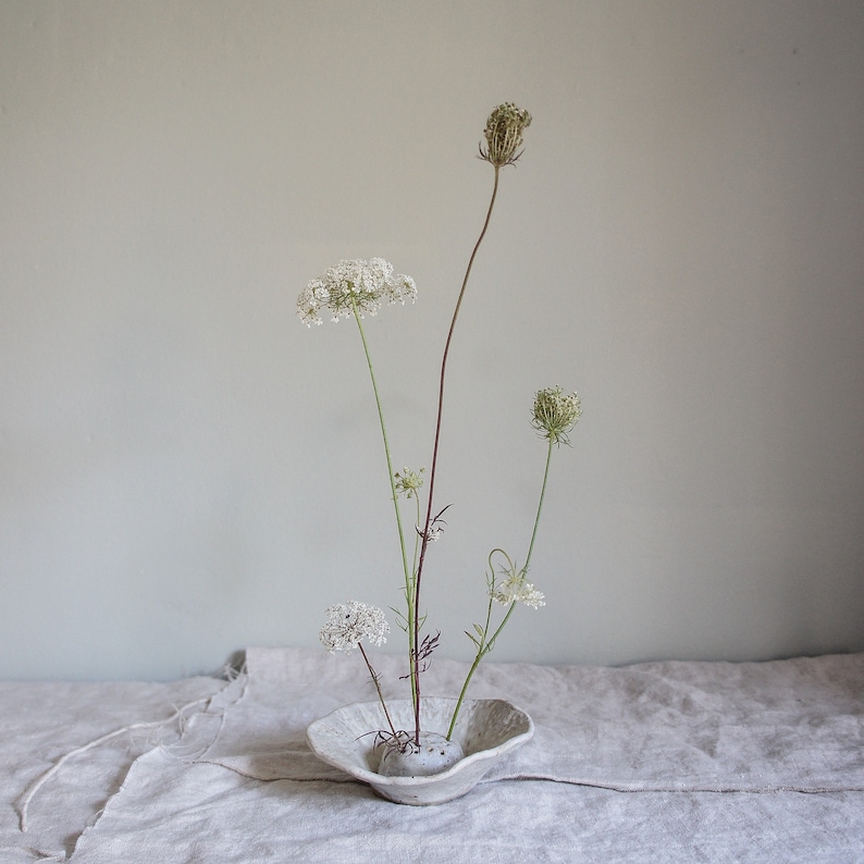 Ceramic Ikebana in cream off white Glaze, Japanese flower arranging, floral image 8