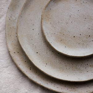 Ceramica bianco sporco su argilla macchiata scura Piatto in gres ceramico 'Toasted', stoviglie, arredamento da cucina, set da pranzo, piatto da portata. immagine 2