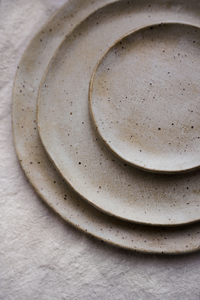Ceramica bianco sporco su argilla macchiata scura Piatto in gres ceramico 'Toasted', stoviglie, arredamento da cucina, set da pranzo, piatto da portata. immagine 2