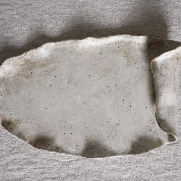 Beige Flecked Ceramic Folded Serving Platter