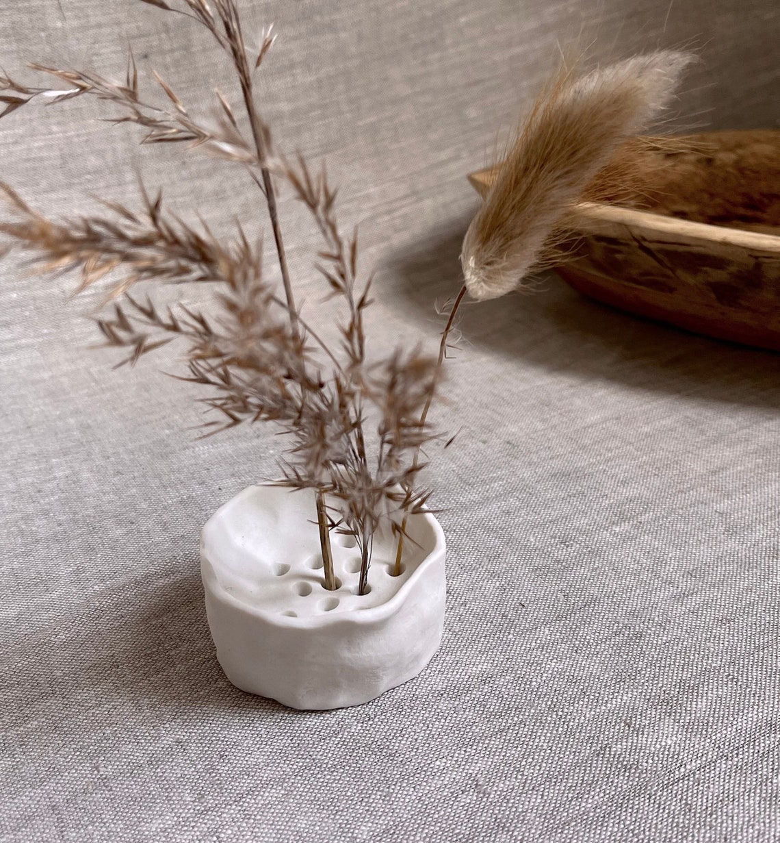 Porcelain Ikebana Stem Holder White Floral Flower Etsy