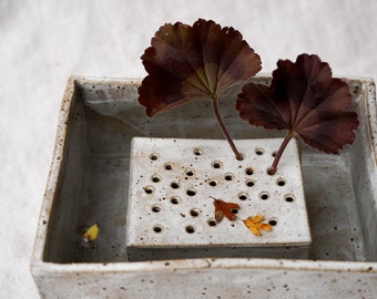 Large Ikebana Centrepiece Rectangle Box 'Clovelly' Dark Flecked Clay Off White Glaze, Handmade Tablescape Wedding