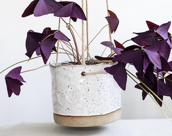 Speckled Clay Hanging Planter: Glossy White Glaze, Handmade Giftware