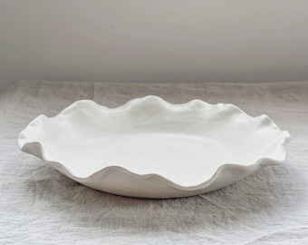 Porcelain Frill Shallow Bowl, Stoneware, Handmade Ceramic Dinnerware