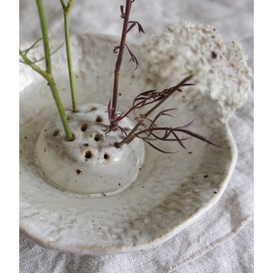 Ceramic Ikebana in cream off white Glaze, Japanese flower arranging, floral image 7