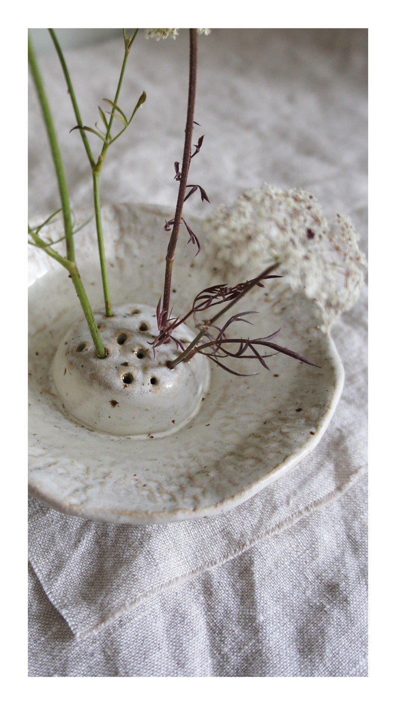 Ceramic Ikebana in cream off white Glaze, Japanese flower arranging, floral image 7