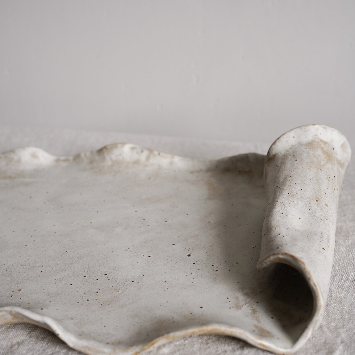 Beige Flecked Ceramic Folded Serving Platter
