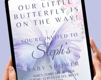 Butterfly Baby Shower or Birthday Invitation, Lavender Floral Baby Shower Invite, Editable Printable Invitation 5x7