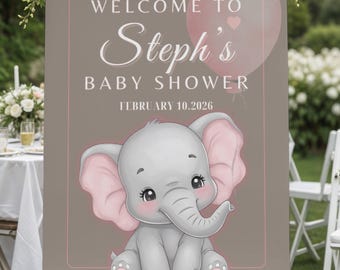 Personalized Pink Elephant Baby Shower Welcome Sign (Digital Download 18x24 inch JPEG or PDF)
