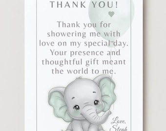 Elephant Baby Shower Thank You Card | Personalized 5x7 (Digital Download)