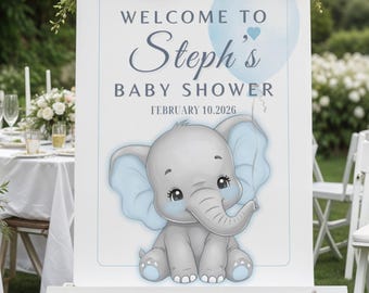 Personalized Elephant Baby Shower Welcome Sign, Blue Decor (Digital 18x24, PDF or JPG)