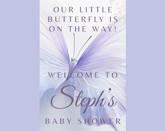 Butterfly Baby Shower Welcome Banner 36x72, Editable Personalized Baby Shower Sign, Lavender Butterfly Floral Welcome Sign, Digital Download