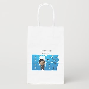 Personalized Boss Baby Party Favor Kraft Bags with Handles – Custom Baby Shower, 1st Birthday, or Boss Baby Theme Gift Bags