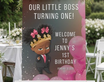 Personalized Boss Baby Girl 1st Birthday Poster | Pink Party Decor (Digital Download 3 Sizes)