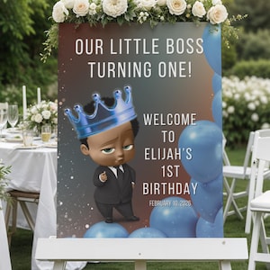 Cartel de Bienvenida Personalizado para el Primer Cumpleaños de Boss Baby Niño|Decoración de Fiesta Personalizado para la Mesa de la Fiesta