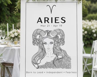 Aries Zodiac Wall Art Printable 18x24, Gold Astrology Poster, Aries Birthday Gift, March April Horoscope Decor, Digital Download