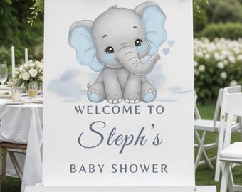 Elephant Baby Shower Welcome Sign Template Boy Personalized Blue Safari Baby Shower Decor Elephant Welcome Poster Printable Digital Download