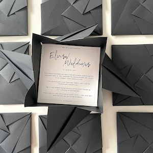 Enveloppe origami d'invitation de mariage simple, carte d'invitation carrée avec enveloppe pliée, classique, élégante, invitation, carte détaillée
