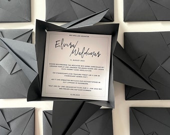 Simple wedding invitation origami envelope, square invitation card with folded envelope, classic, elegant, invitation, detailed card