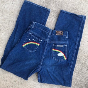 RARE Vintage 70s RAINBOW Striped Bell Bottoms Jeans // Serape Patchwork  Detail! — Hellhound Vintage